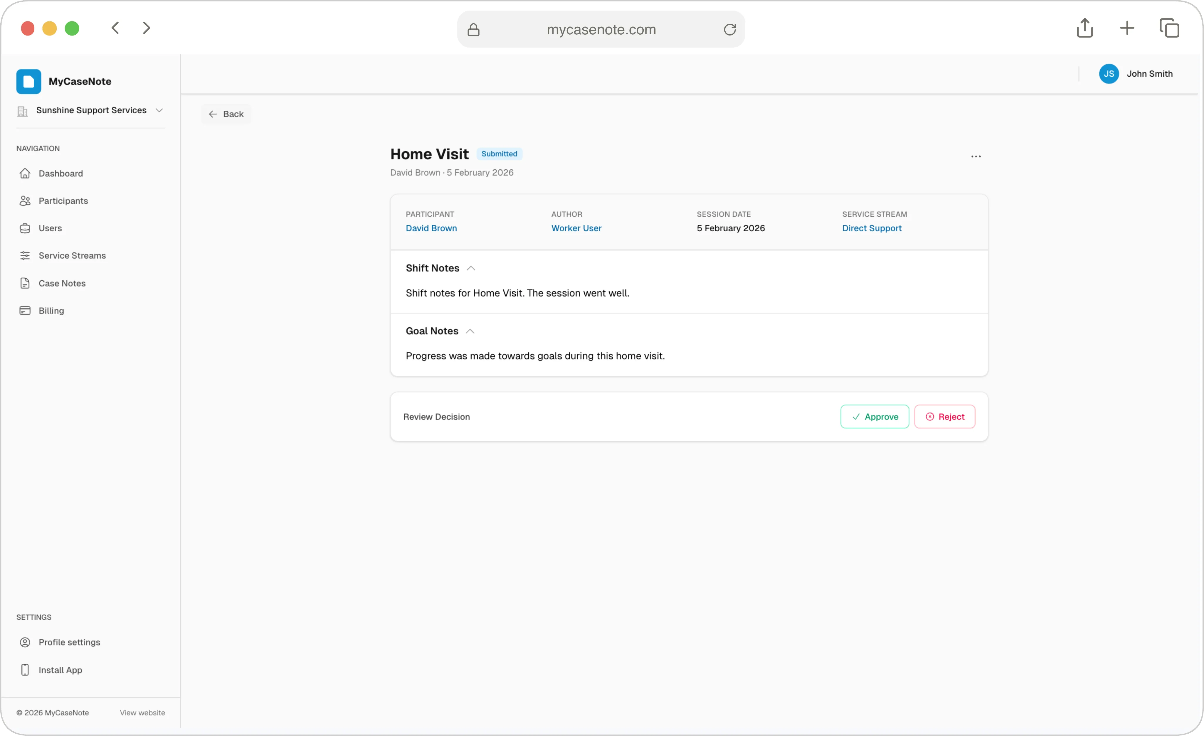 MyCaseNote Case Note Details