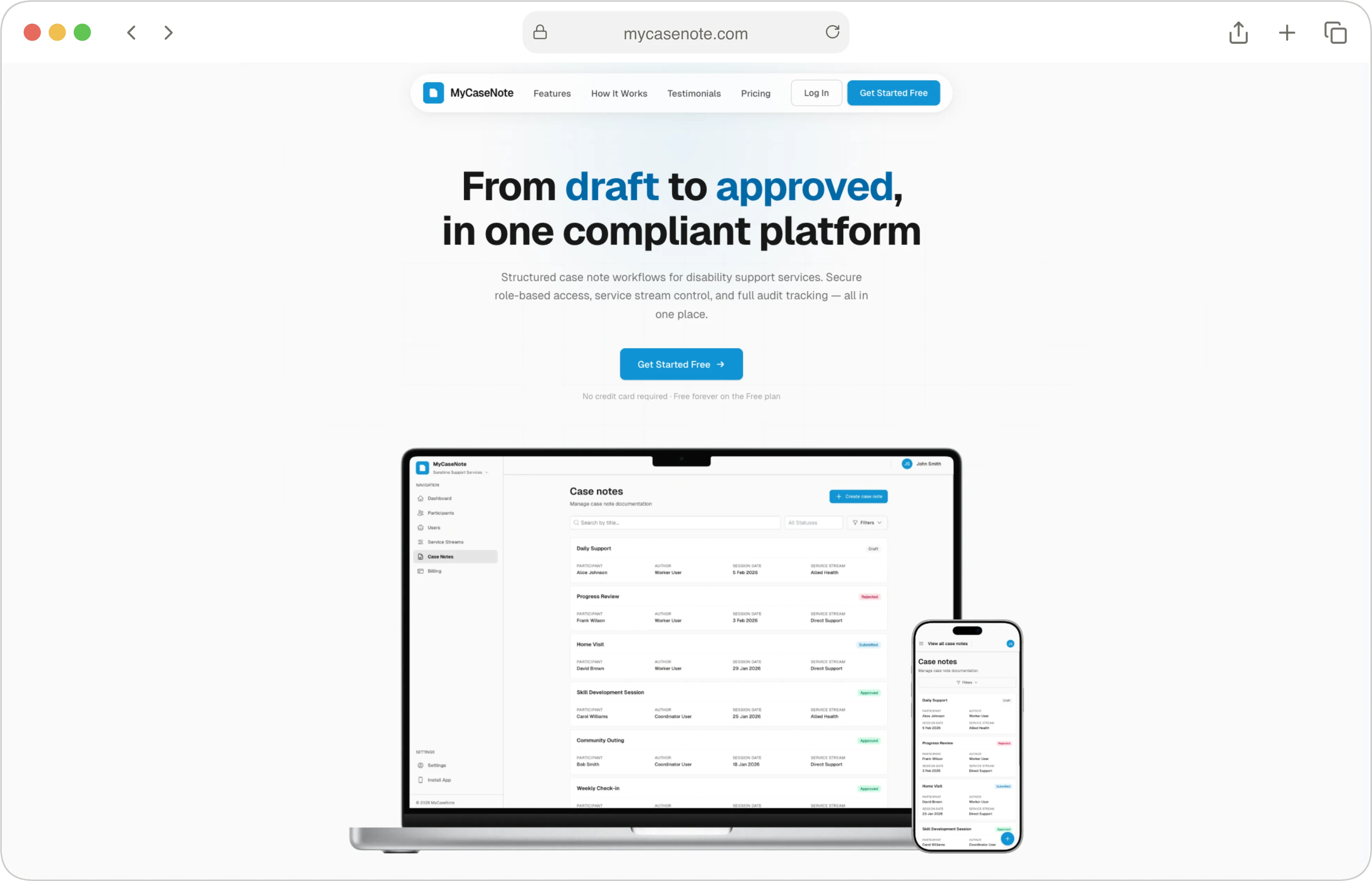 MyCaseNote Landing Page Hero