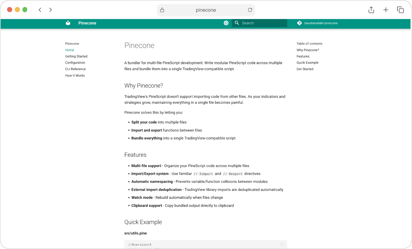 PineCone Documentation Simple Example